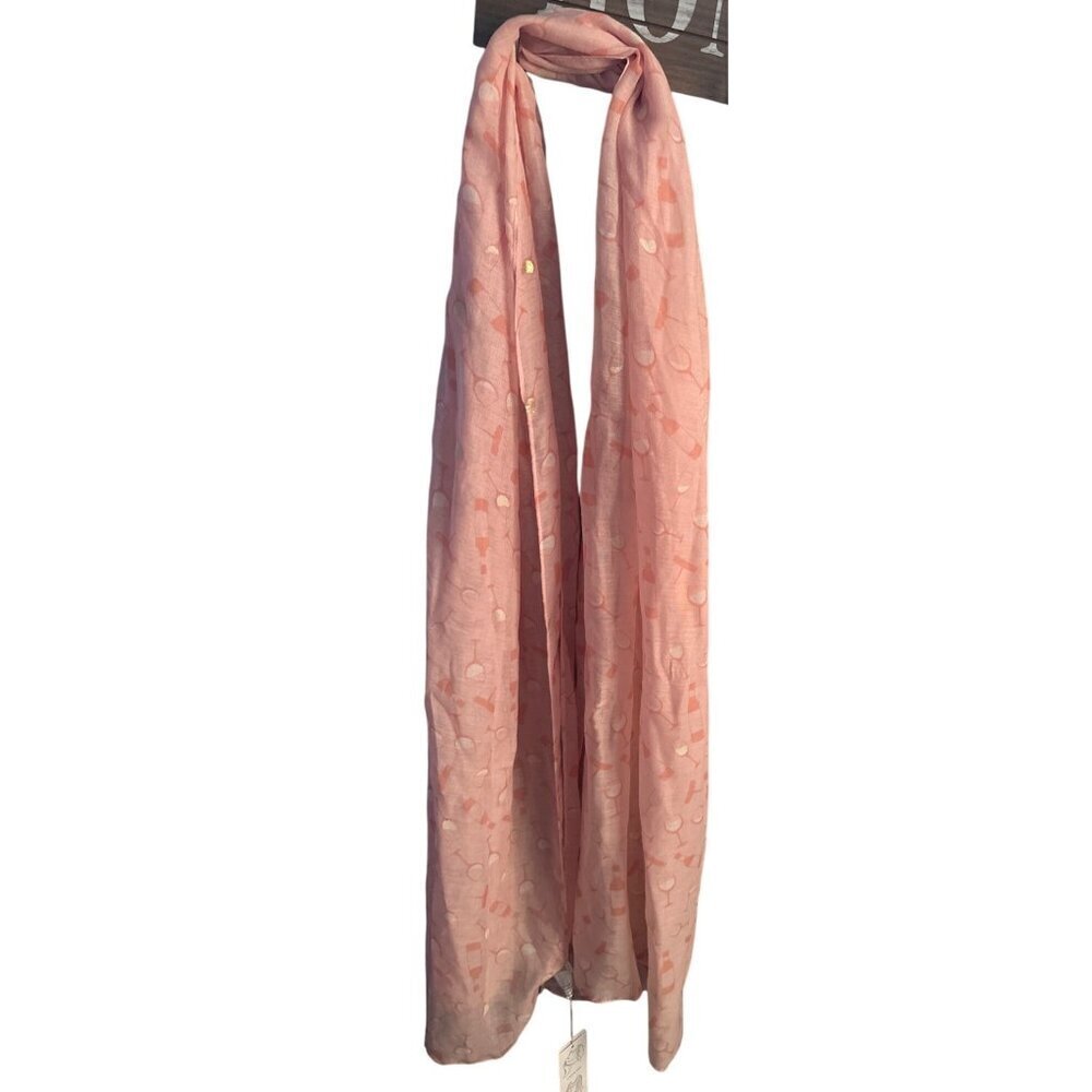 Women’s Pink Wine Glass Print Scarf Lightweight Sheer Wrap Barbiecore Holiday